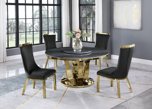 Mariano Furniture - 5 Piece Dining Room Set 4 Black Velvet Chairs, Table Base and Chairs in Gold - BQ-D10L-4SC196 - GreatFurnitureDeal