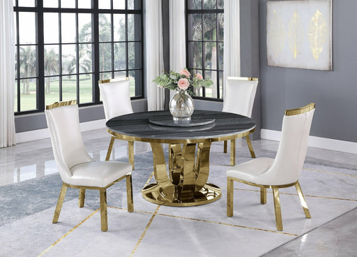 Mariano Furniture - 5 Piece Dining Room Set 4 White Faux Leather Chairs, Table Base and Chairs in Gold - BQ-D10L-4SC197 - GreatFurnitureDeal