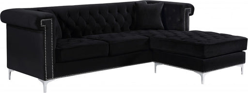 Meridian Furniture - Damian Velvet Reversible Sectional in Black - 608Black-Sectional - GreatFurnitureDeal