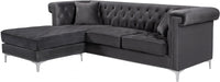 Meridian Furniture - Damian Velvet Reversible Sectional in Grey - 608Grey-Sectional - GreatFurnitureDeal