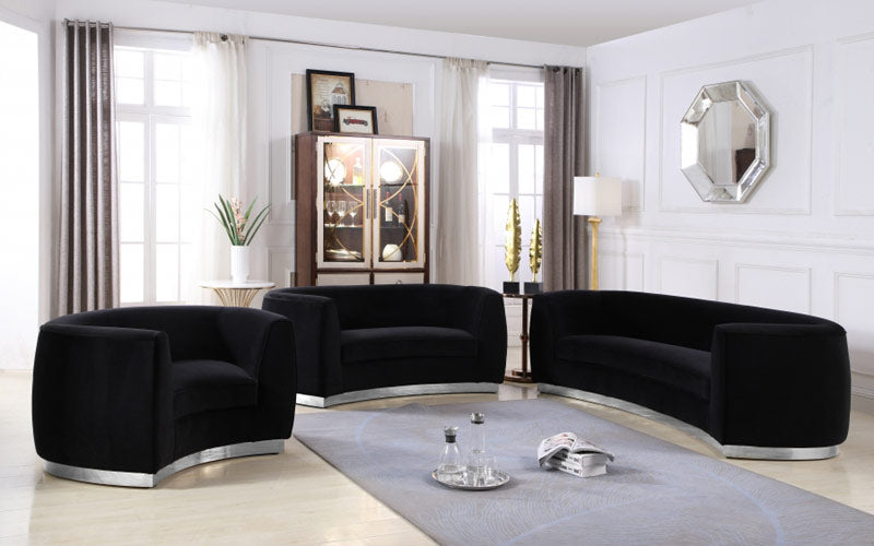Meridian Furniture - Julian Velvet Sofa in Black - 621Black-S - GreatFurnitureDeal
