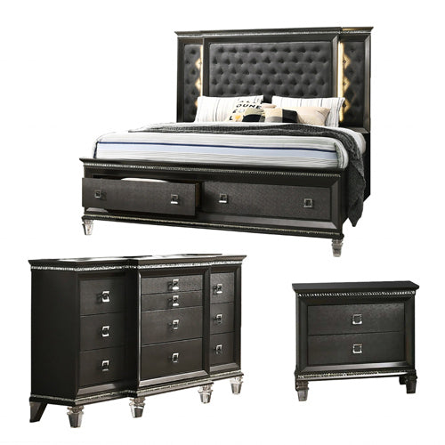 Mariano Furniture - Bellagio 3 Piece Eastern King Bedroom Set in Dark Gray - BMBel-EK-3Pc
