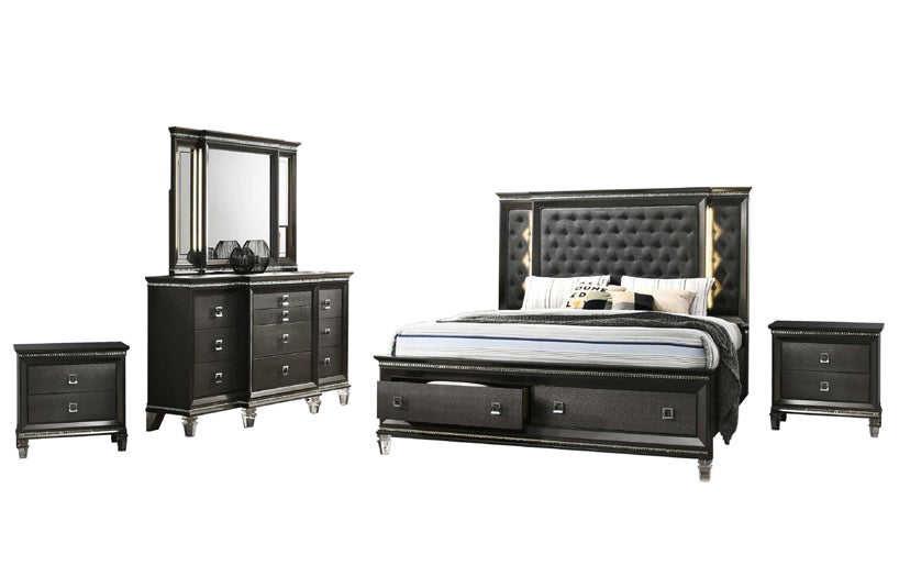 Mariano Furniture - Bellagio 5 Piece California King Bedroom Set in Dark Gray - BMBel-CK-5Pc - GreatFurnitureDeal