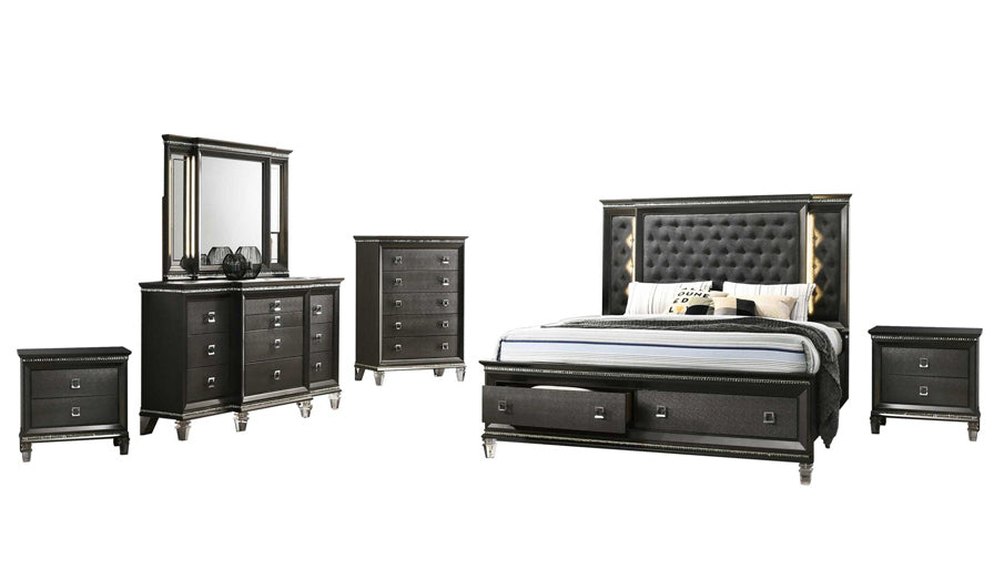 Mariano Furniture - Bellagio 6 Piece Eastern King Bedroom Set in Dark Gray - BMBel-EK-6Pc - GreatFurnitureDeal