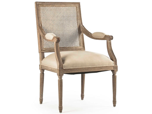 Zentique - Louis Natural Linen / Cane / Limed Grey Arm Dining Chair -B008 Cane E272 A003 - GreatFurnitureDeal