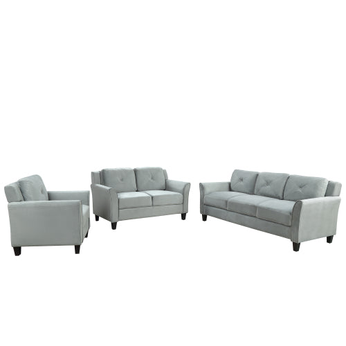 GFD Home - Button Tufted 3 Piece Chair Loveseat Sofa Set in Gray - WY000048EAA - GreatFurnitureDeal