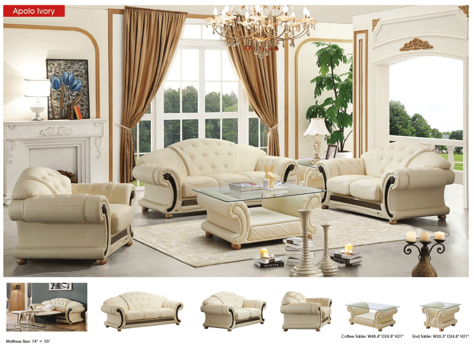 ESF Furniture - Apolo 3 Piece Living Room Set in Ivory - APOLO3IVORY-3SET