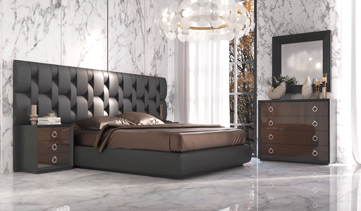 ESF Furniture - Emporio 6 Piece Queen Bedroom Set in Black - EMPORIOBLACKQS-6SET - GreatFurnitureDeal