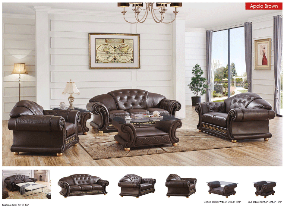 ESF Furniture - Apolo 3 Piece Living Room Set in Brown - APOLO3BROWN