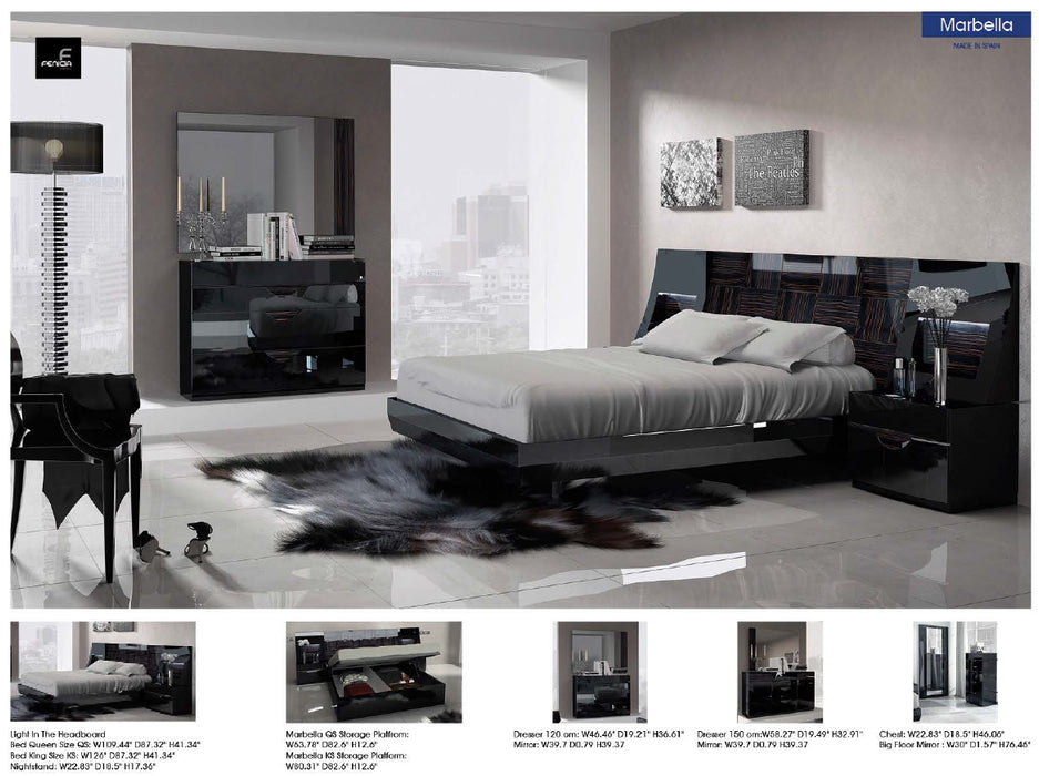ESF Furniture - Marbella 3 Piece Queen Bedroom Set in Black - MARBELLAQSBED-3SET