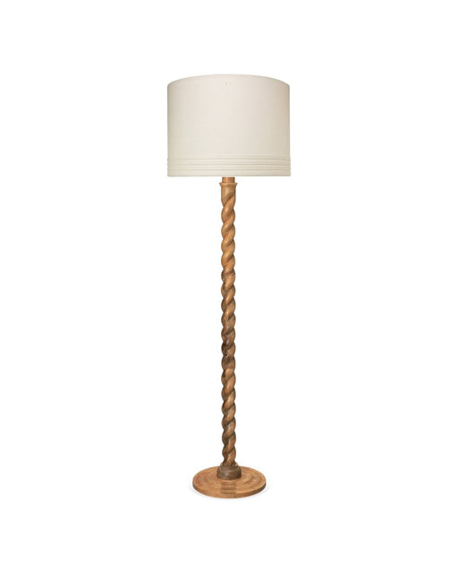 Jamie Young Company - Barley Twist Floor Lamp in Natural Wood with Large Banded Drum Shade in Sea Salt Linen - 1BARL-FLNA - GreatFurnitureDeal