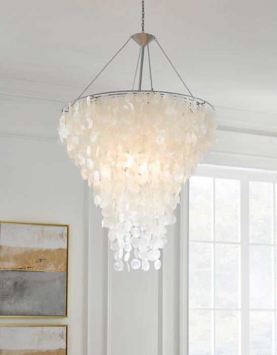 Worlds Away - Large Round Capiz Shell Chandelier With Interior Nickel Plated Socket - CHCAPIZ30