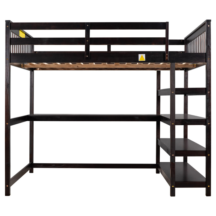 GFD Home - Full Size Loft Bed with Storage Shelves and Under-bed Desk, Espresso(OLD SKU:SM000246AAP-1) - GreatFurnitureDeal