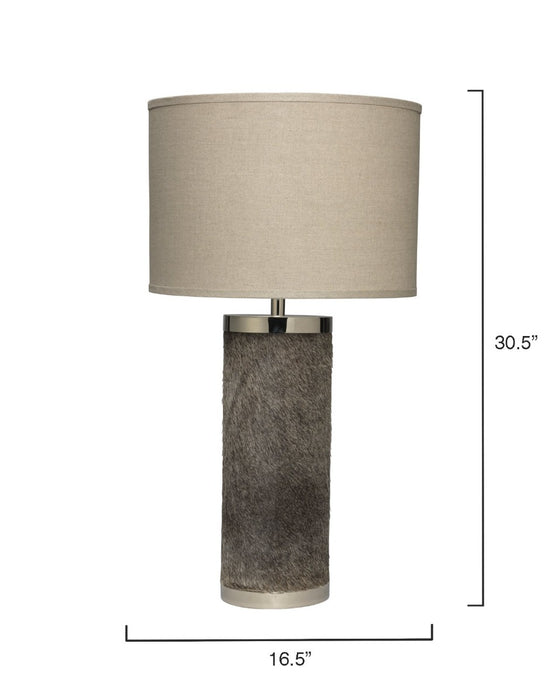 Jamie Young Company - Column Table Lamp in Grey Hide with Classic Drum Shade in Natural Linen - 1COLU-TLGH