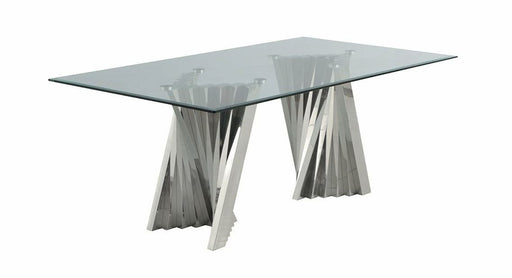 Mariano Furniture - Modern 78″ Glass Dining Table with Silver Spiral Base - BQ-D01-DT - GreatFurnitureDeal