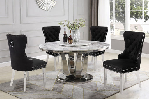 Mariano Furniture - 5 Piece Marble Dining Room Set in Black Velvet Chairs - BQ-D16LS-4SC47 - GreatFurnitureDeal