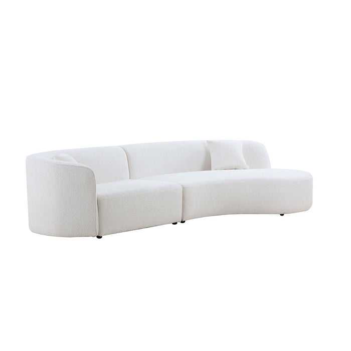 Luxury Modern Style Living Room Upholstery Curved Sofa with Chaise 2-Piece Set, Right Hand Facing Sectional,  Boucle Couch, White - GreatFurnitureDeal