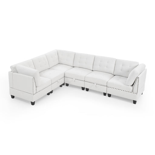 GFD Home - L shape Modular Sectional Sofa，DIY Combination，includes Three Single Chair and Three Corner ，Ivory Chenille - GreatFurnitureDeal