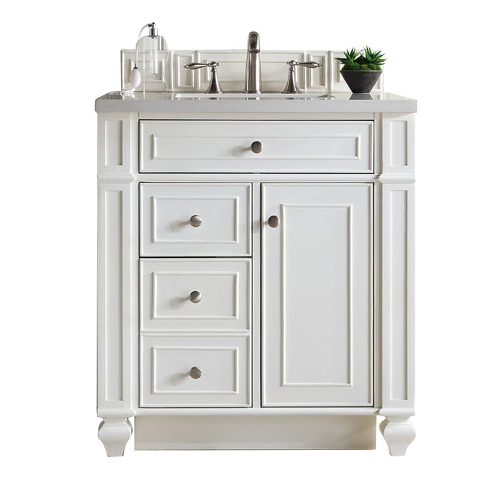 James Martin Furniture - Bristol 30" Single Vanity, Bright White, w- 3 CM Eternal Jasmine Pearl Quartz Top - 157-V30-BW-3EJP - GreatFurnitureDeal