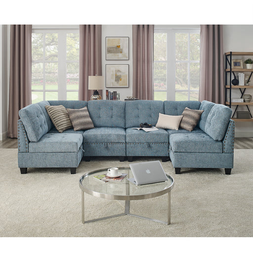 GFD Home - U shape Modular Sectional Sofa，DIY Combination，includes Four Single Chair and Two Corner，Navy Chenille - GreatFurnitureDeal