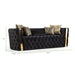 GFD Home - Naomi Button Tufted 2 Pc Sofa Set with Velvet Fabric and Gold Accent in Black - GreatFurnitureDeal