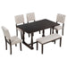 GFD Home - TREXM 6-Piece Dining Table and Chair Set with Special-shaped Legs and Foam-covered Seat Backs&Cushions for Dining Room (Espresso) - GreatFurnitureDeal