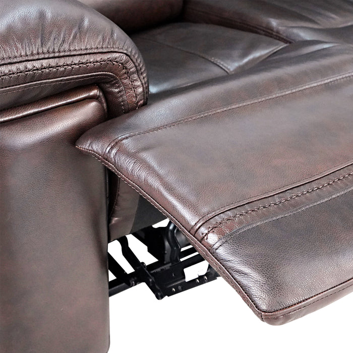 GFD Home - Timo Top Grain Leather Power Reclining Sofa | Adjustable Headrest | Cross Stitching - GreatFurnitureDeal