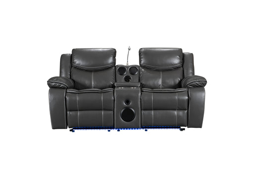 GFD Home - Loveseat: Upholstered Sofa Recliner Chair, Manual Reclining Home Theater Seating with Storage Console, Cup Holders, and USB Ports - GreatFurnitureDeal