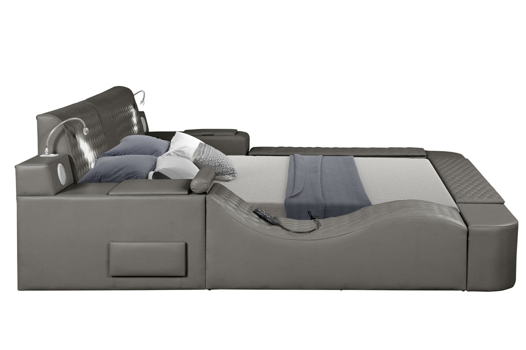 GFD Home - Zoya Smart Multifunctional King Size Bed Made with Wood in Gray - GreatFurnitureDeal