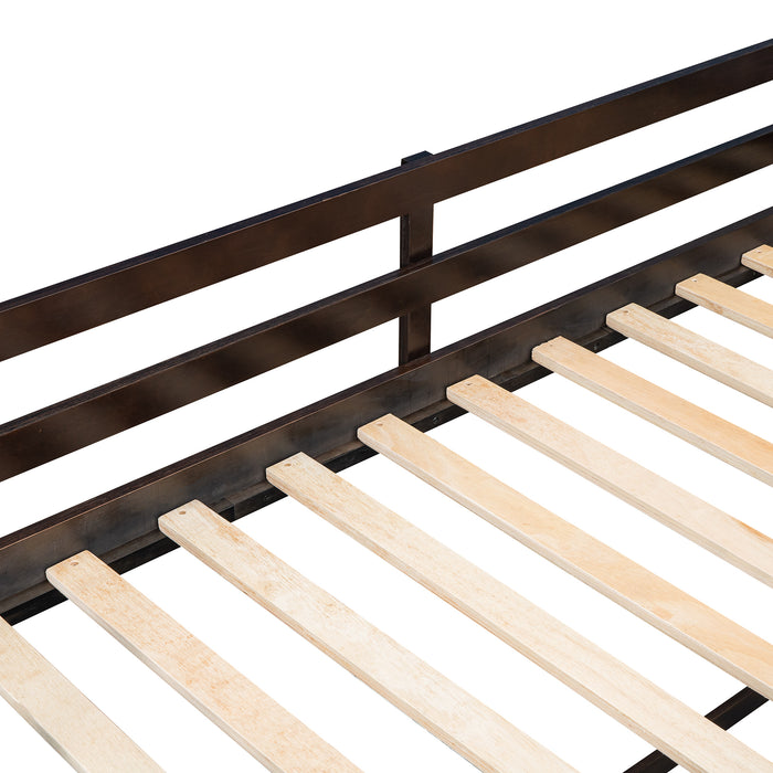 GFD Home - Stairway Twin XL Loft Bed with Twin Size Trundle and 3 Drawers, Storage, Desk, Espresso - GreatFurnitureDeal