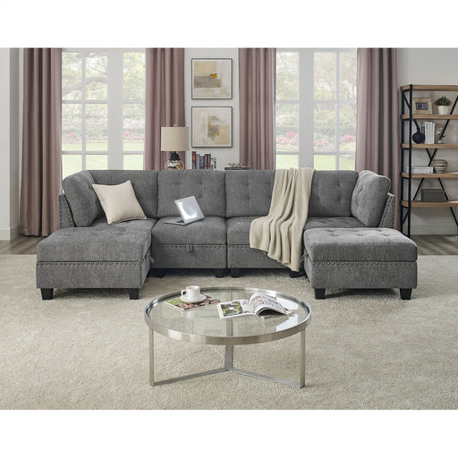 GFD Home - U shape Modular Sectional Sofa，DIY Combination，includes Two Single Chair ，Two Corner and Two Ottoman，Grey Chenille - GreatFurnitureDeal