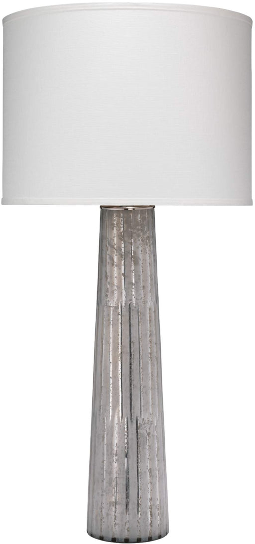 Jamie Young Company - Striped Silver Pillar Table Lamp with Large Drum Shade in White Silk - 1PILL-TLSS