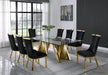 Mariano Furniture - 9 Piece Dining Set w/Uph Side Chair, Glass Table w/ Gold Spiral Base, Black - BQ-D04-SC196