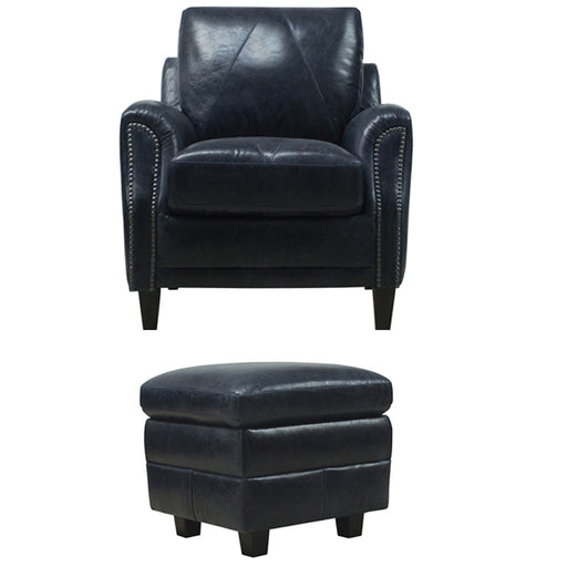 Luke Leather - Anya Chair with Ottoman in Midnight Blue - ANYA-CO