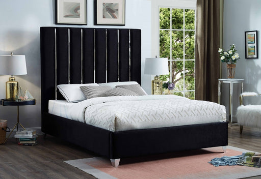 Meridian Furniture - Enzo Velvet Queen Bed in Black - EnzoBlack-Q - GreatFurnitureDeal