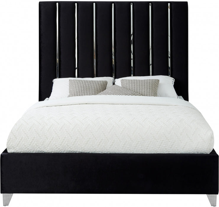 Meridian Furniture - Enzo Velvet Queen Bed in Black - EnzoBlack-Q - GreatFurnitureDeal