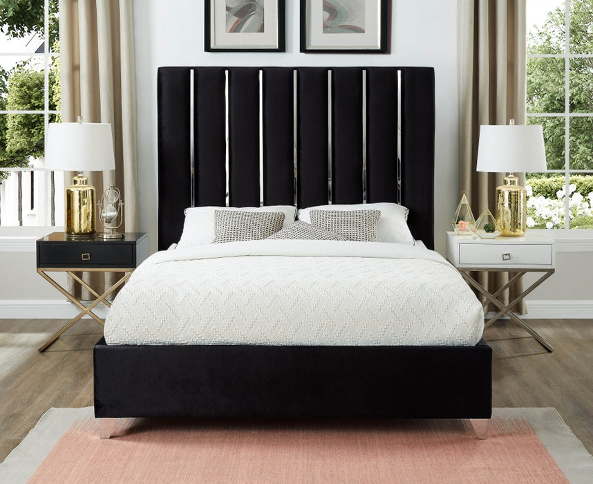 Meridian Furniture - Enzo Velvet Queen Bed in Black - EnzoBlack-Q - GreatFurnitureDeal