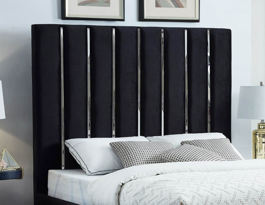 Meridian Furniture - Enzo Velvet Queen Bed in Black - EnzoBlack-Q - GreatFurnitureDeal