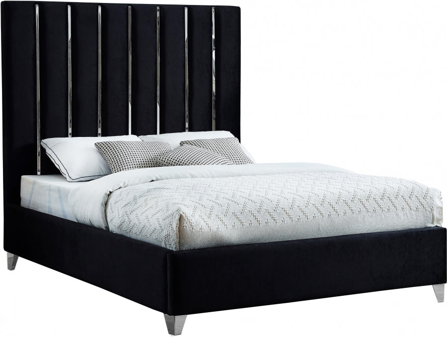 Meridian Furniture - Enzo Velvet Queen Bed in Black - EnzoBlack-Q - GreatFurnitureDeal