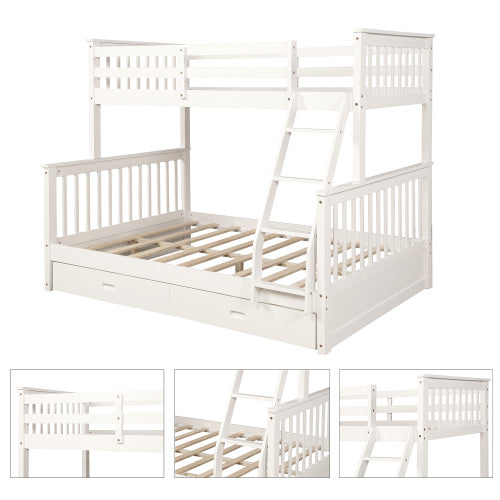 GFD Home - Twin-Over-Full Bunk Bed with Ladders and Two Storage Drawers (White) - LP000065KAA