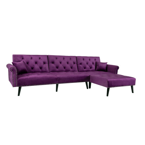 GFD Home - Convertible Sofa Bed Sleeper Purple Velvet - W223S00455 - GreatFurnitureDeal