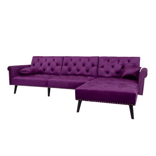 GFD Home - Convertible Sofa Bed Sleeper Purple Velvet - W223S00455