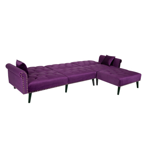 GFD Home - Convertible Sofa Bed Sleeper Purple Velvet - W223S00455