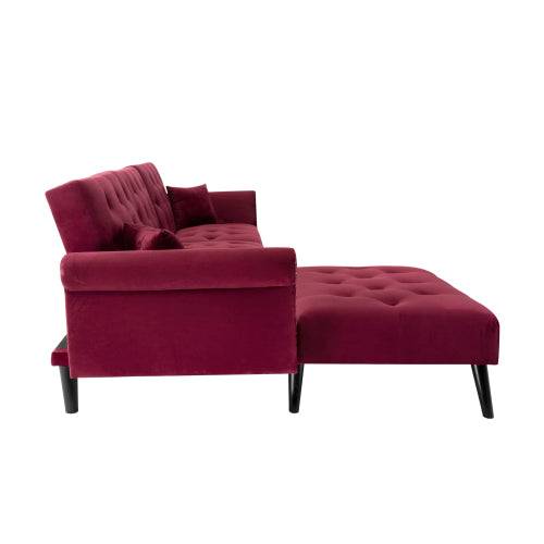 GFD Home - Reversible Sectional Sofa Sleeper Red Velvet - W223S00006