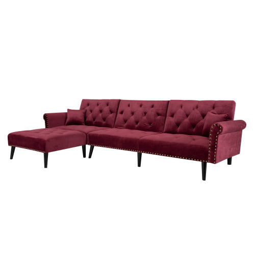 GFD Home - Reversible Sectional Sofa Sleeper Red Velvet - W223S00006