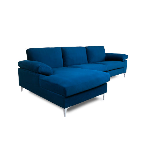 GFD Home - Sectional Sofa Navy Blue Velvet Left Hand Facing - W223S00027 - GreatFurnitureDeal