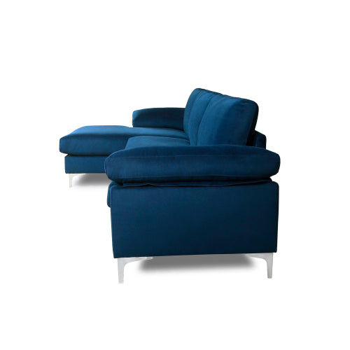 GFD Home - Sectional Sofa Navy Blue Velvet Left Hand Facing - W223S00027