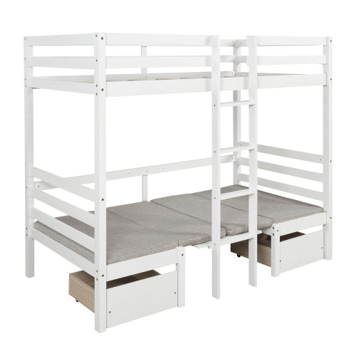 GFD Home - Functional Loft Bed (turn into upper bed and down desk，cushion sets are free), Twin Size, White - SM000099AAK - GreatFurnitureDeal