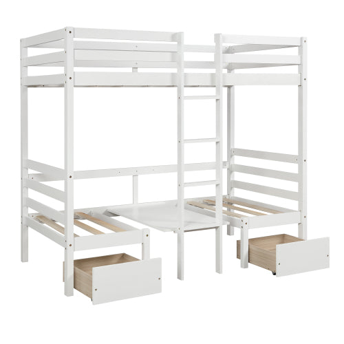 GFD Home - Functional Loft Bed (turn into upper bed and down desk，cushion sets are free), Twin Size, White - SM000099AAK