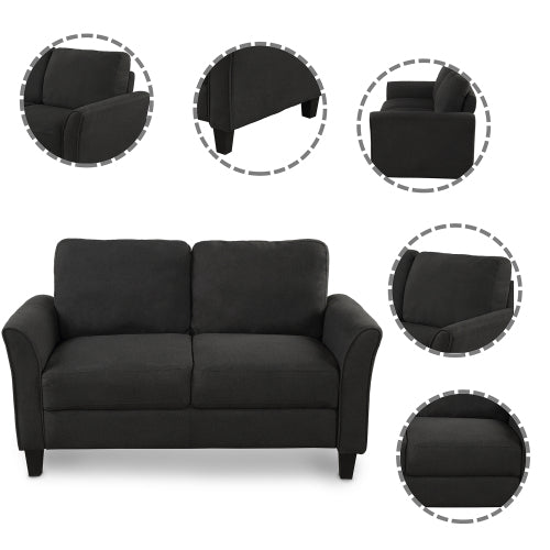 GFD Home - 3 Piece Living Room Sets Furniture Armrest Sofa Single Chair Sofa Loveseat Chair 3-Seat Sofa in Black - LP000012BAA